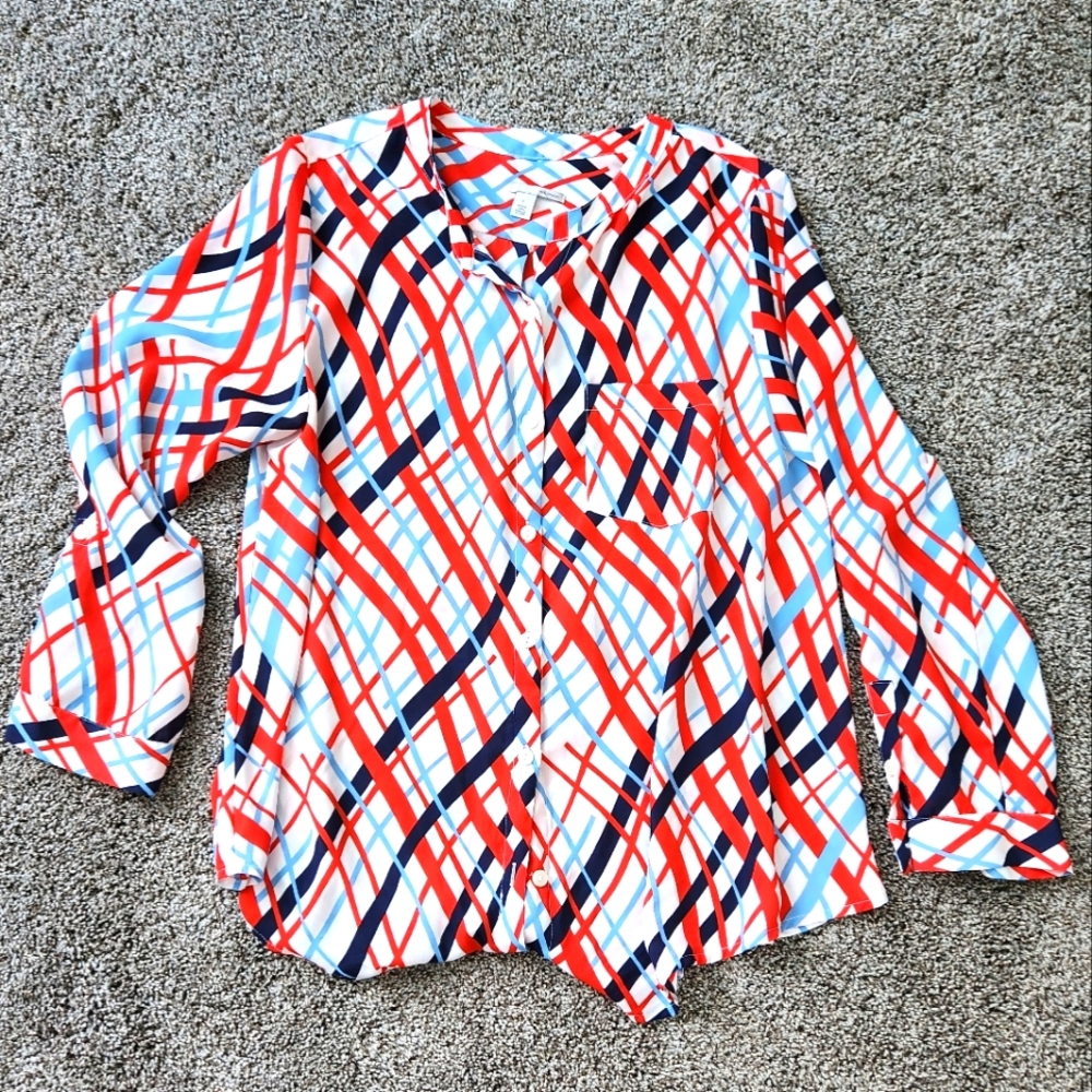 Halogen Red and Blue Geometric Blouse